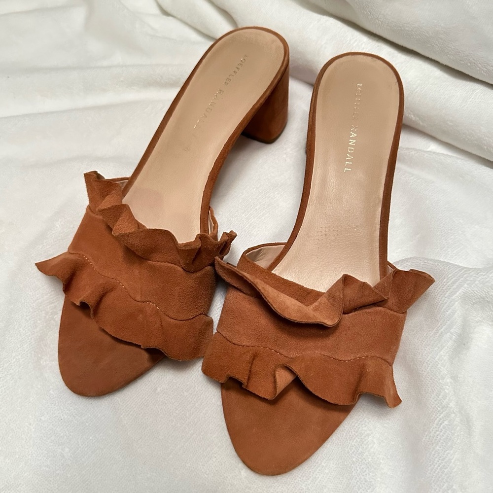 Loeffler Randall vera ruffle mule sandals in tan size 10